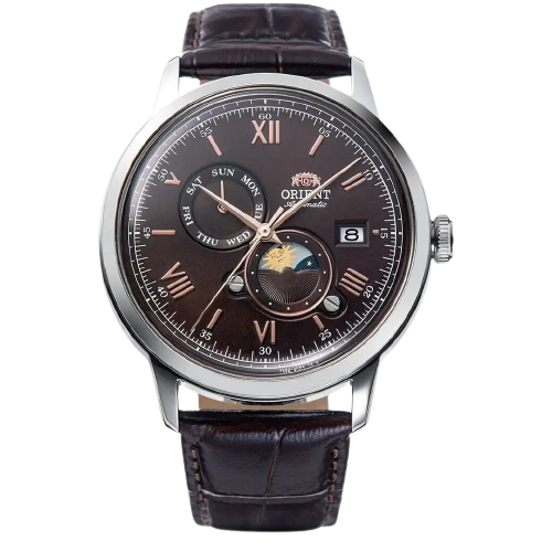 ORIENT RA-AK0804Y Bambino Sun and Moon Classic 41.5mm Leather Strap Men's Watch