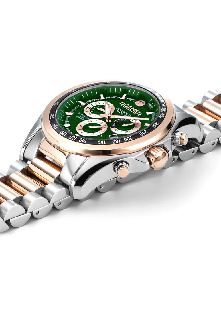 Roamer 220837 49 75 20 Rockshell Mark III Chrono Green Dial Rose Gold IP Bi-Colour Bracelet  Men's Watch