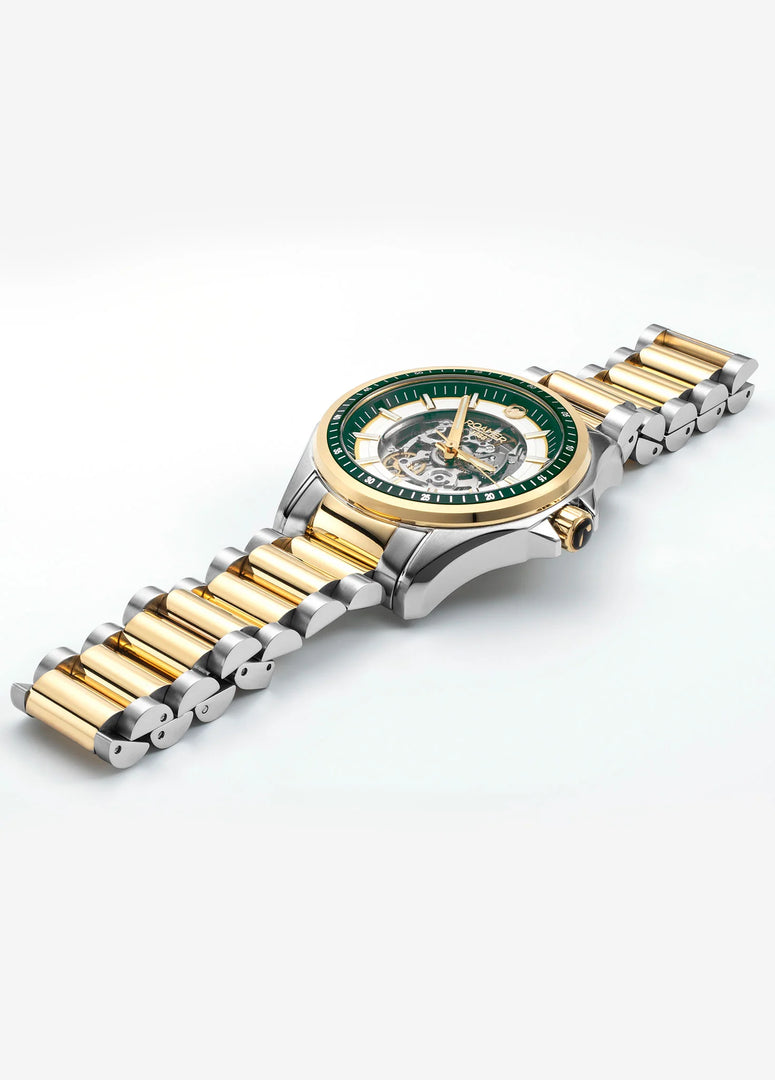 Roamer 220984 48 75 20 Rockshell MK III Skeleton 44mm Green Skeleton Dial Two Tone PVD Stainless Steel Bracelet Men's Watch