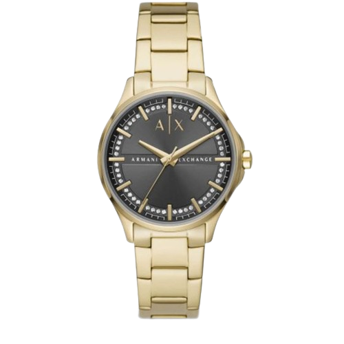Armani Exchange AX5257 Gray Crystal Set Dial Gold Stainless Steel Bracelet Women's Watch