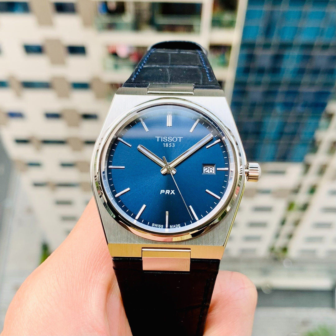Tissot T1374101604100 PRX 40 205 Blue Dial Blue Leather Strap Men's Watch
