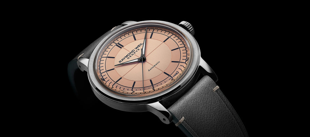 Raymond Weil 2925-STC-80001 Millesime Automatic 39.5mm Salmon Pink Dial Grey Calf Leather Strap Men’s Watch