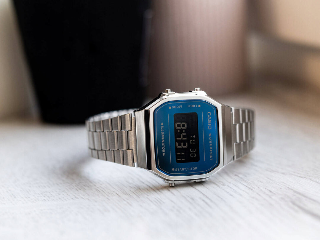 Casio Vintage A168WEM-2BEF Illuminator Blue Digital Dial / Stainless Steel Bracelet  Unisex Watch