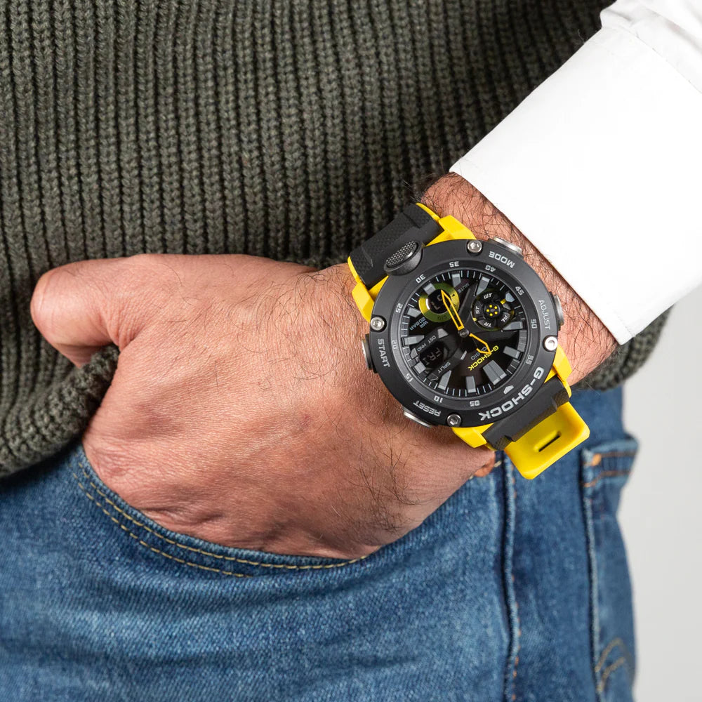 Casio G-Shock GA-2000-1A9ER Carbon Core Guard Black Yellow Rubber Strap Men's Watch