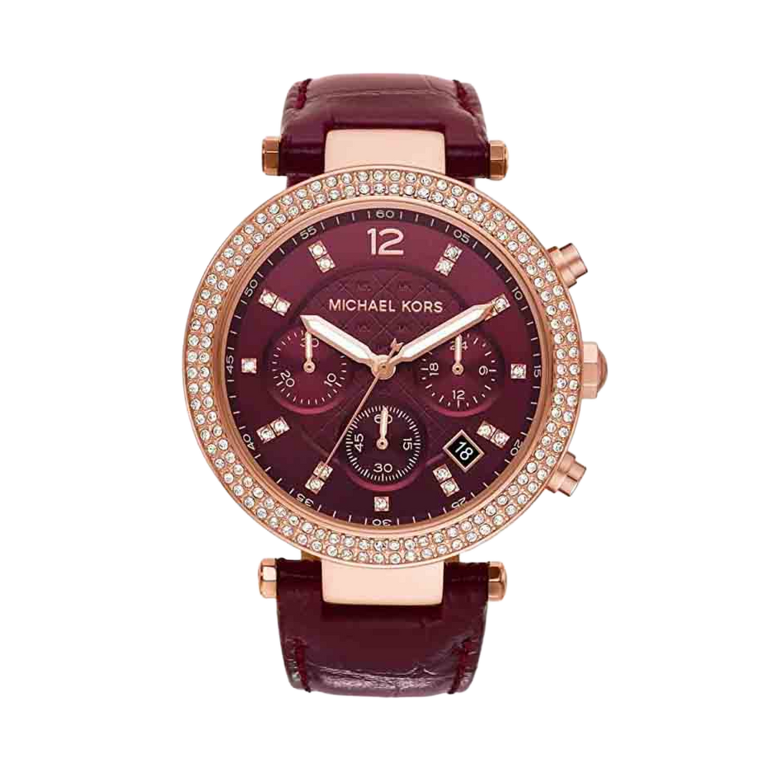 Michael Kors Parker MK6986 Round Dial Red Leather Strap Chronograph Women's Watch