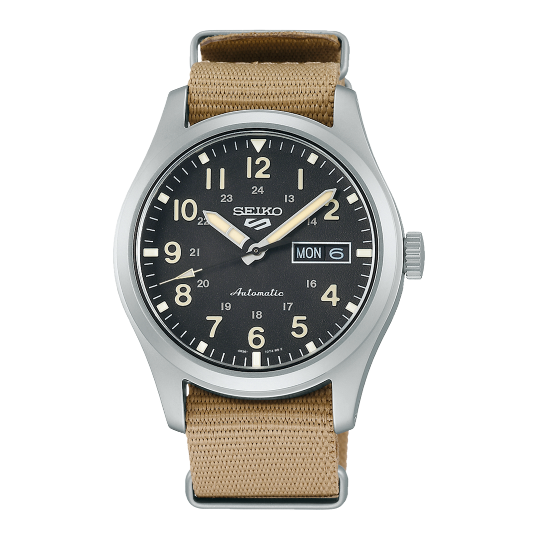 Seiko 5 Sports SRPG35K1 Sports Field Khaki Nylon Strap Grey Dial
