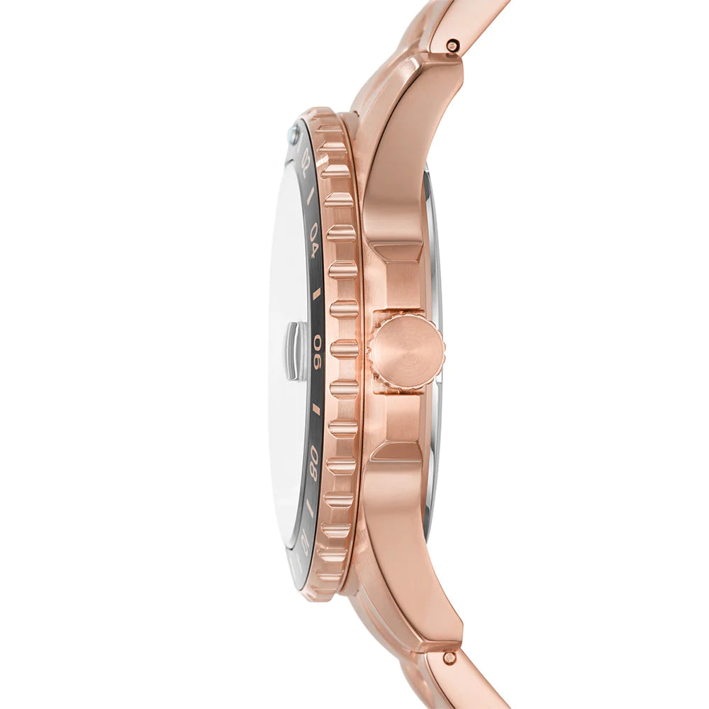 Fossil FS6027 Blue 42mm Black Dial Rose Gold Tone Stainless Steel Bracelet Men's Watch
