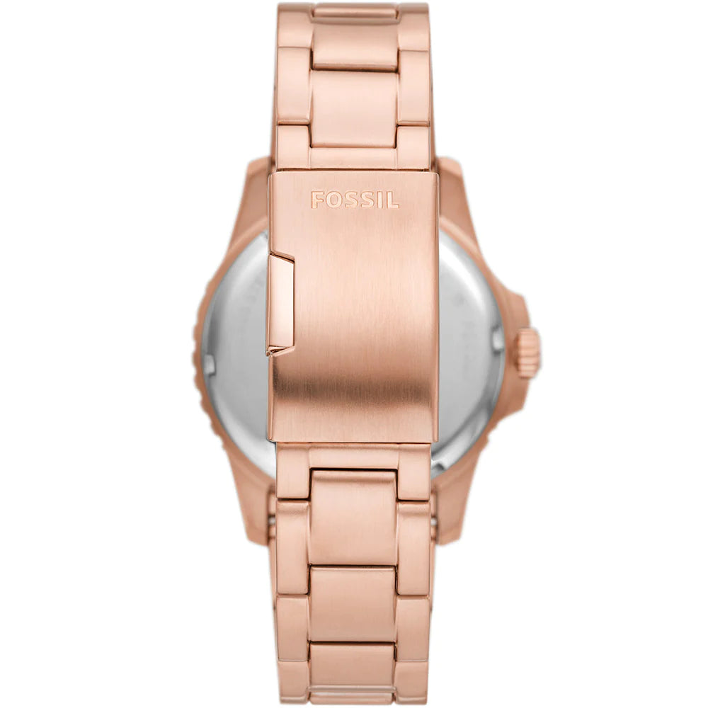 Fossil FS6027 Blue 42mm Black Dial Rose Gold Tone Stainless Steel Bracelet Men's Watch