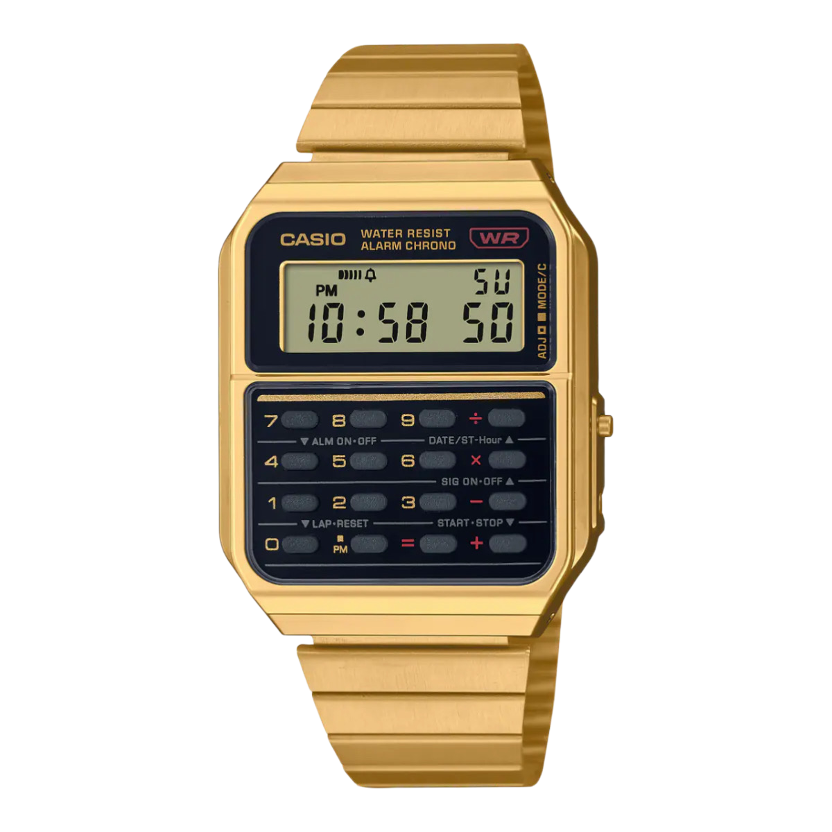 Casio Vintage Calculator Gold IP Plated Gold Bracelet CA 500WEG 1AVT M mzwatcheslk