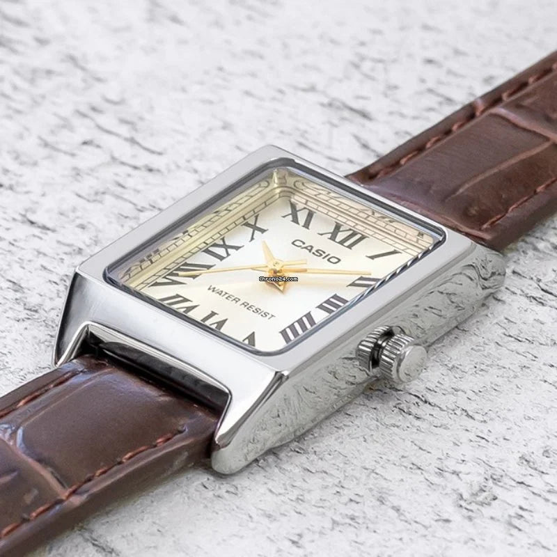 Casio LTP-V007L-9B Cartier Tank Style Analog Quatrtz Brown Leather Strap Women’s Watch