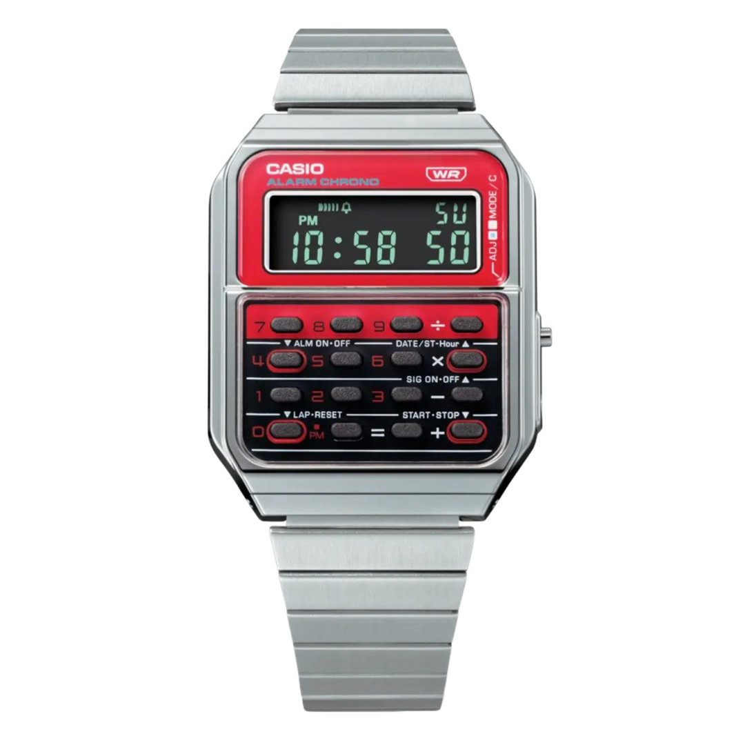 Casio Vintage Calculator Red / Stainless Steel Bracelet CA-500WE-4B Men's Watch