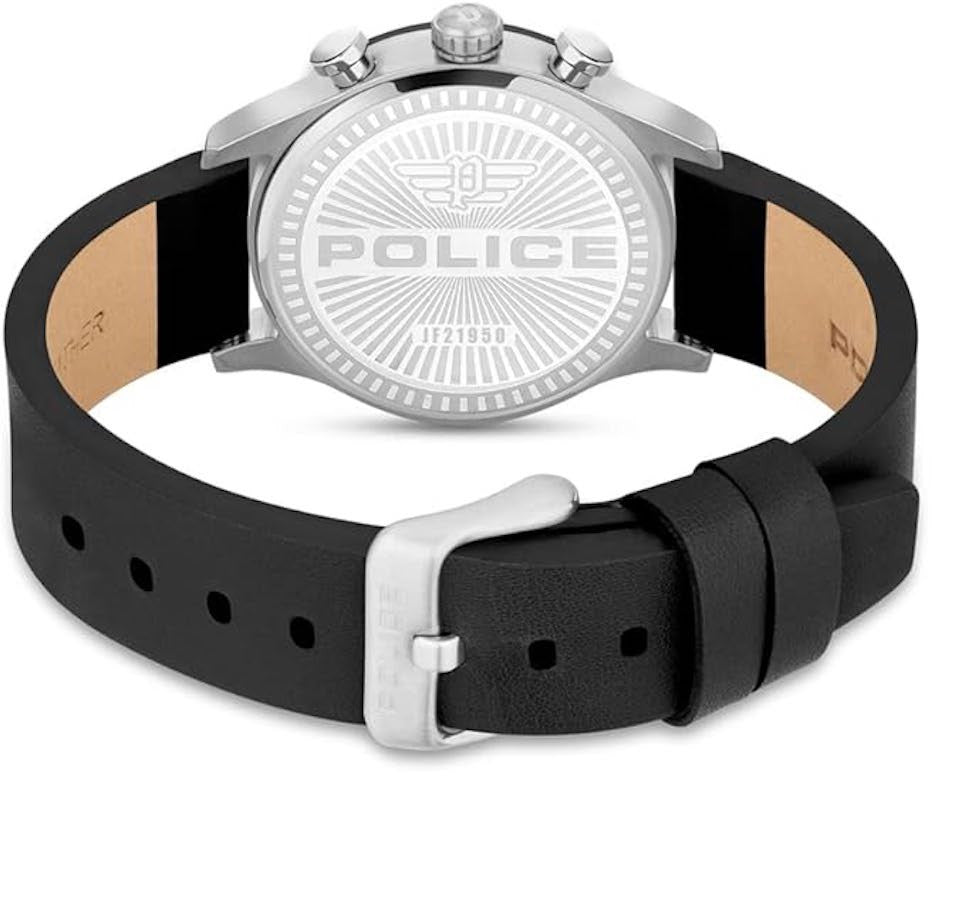 Police BARTER Quartz PEWJF2195040 Multifunction (44mm) Black Dial / Black Leather Strap Men's Watch