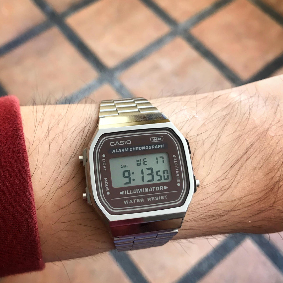 Casio A168WA-5AYES Vintage Digital Illuminator 36mm Brown Digital Dial Stainless Steel Men & Women Watches