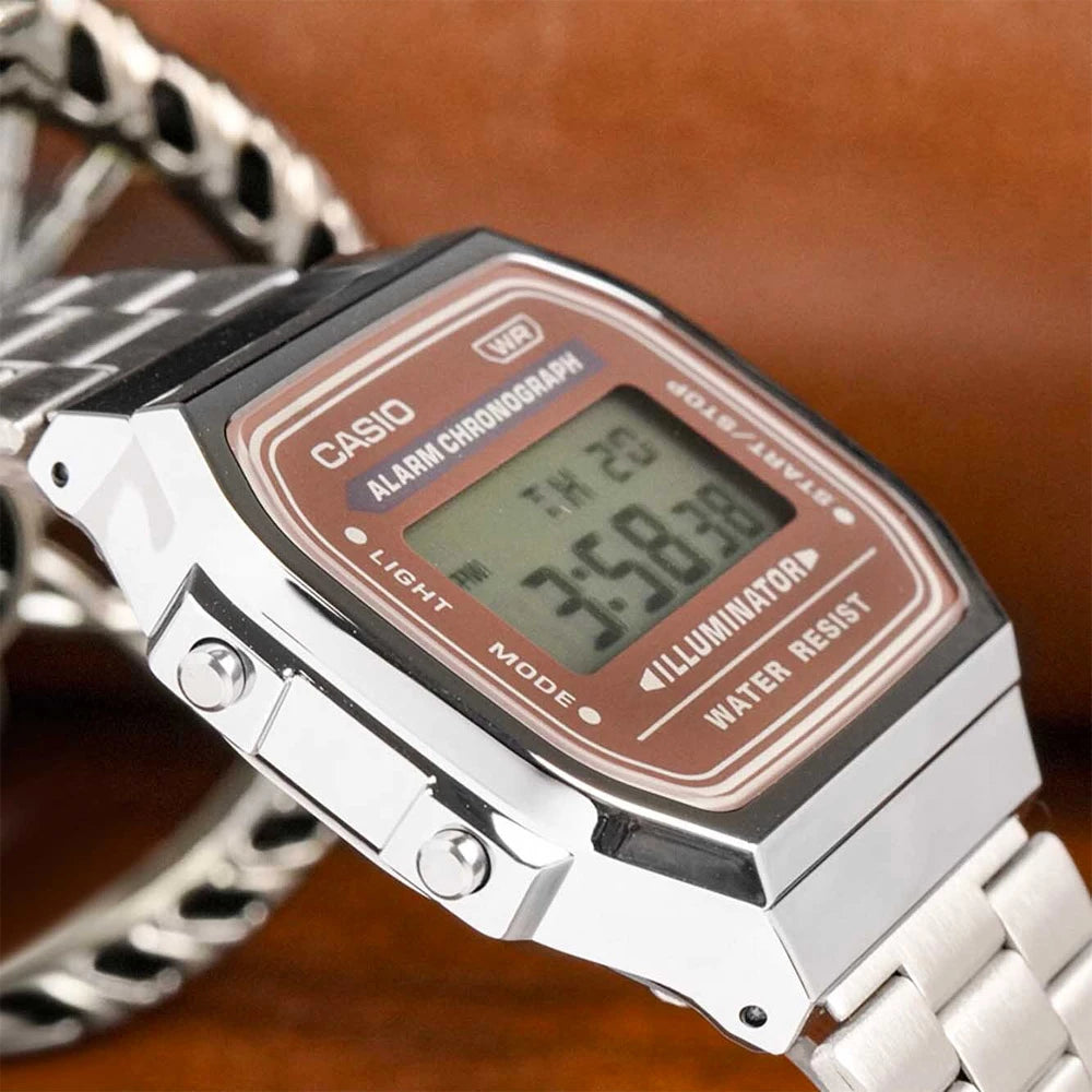 Casio A168WA-5AYES Vintage Digital Illuminator 36mm Brown Digital Dial Stainless Steel Men & Women Watches