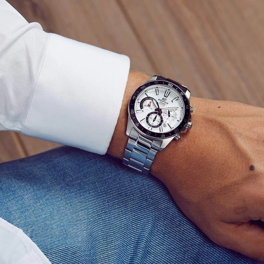Casio EFV-570D-7AVUDF Edifice Standard Chronograph Stainless Steel White Dial Mens Watch