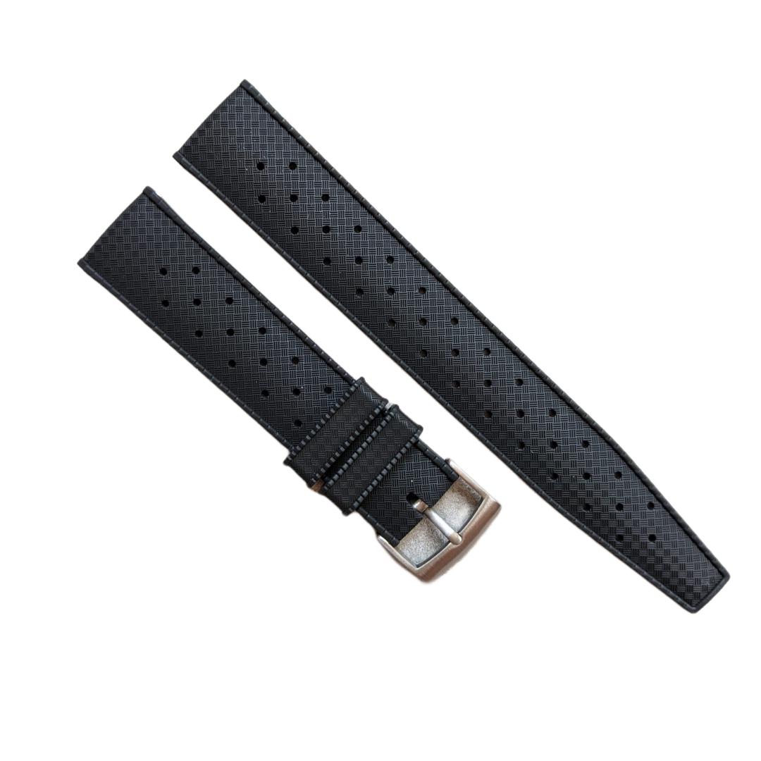 22mm Black Premium-Grade Vulcanized Tropic Rubber Watch Strap For Seiko Divers and other Divers Waterproof