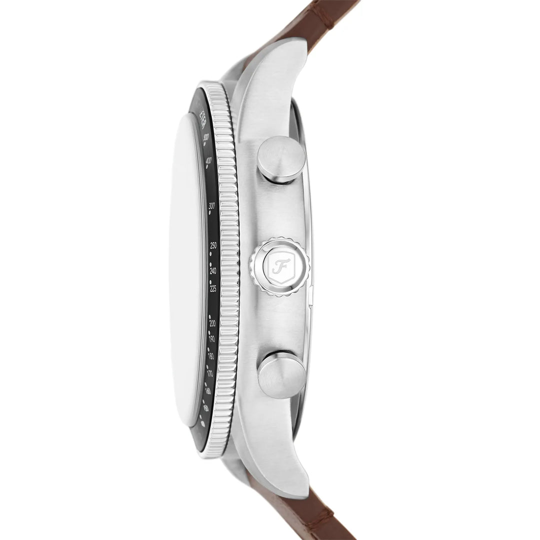 Fossil FS6042 Sport Tourer 42mm Cream Chronograph Dial Brown Leather Strap Men's Watch