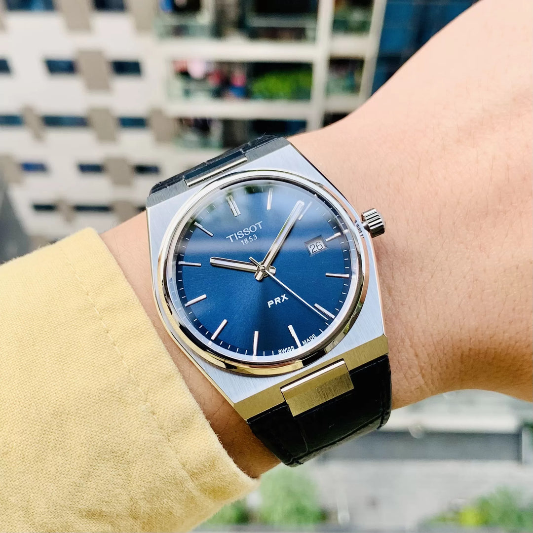 Tissot T1374101604100 PRX 40 205 Blue Dial Blue Leather Strap Men's Watch