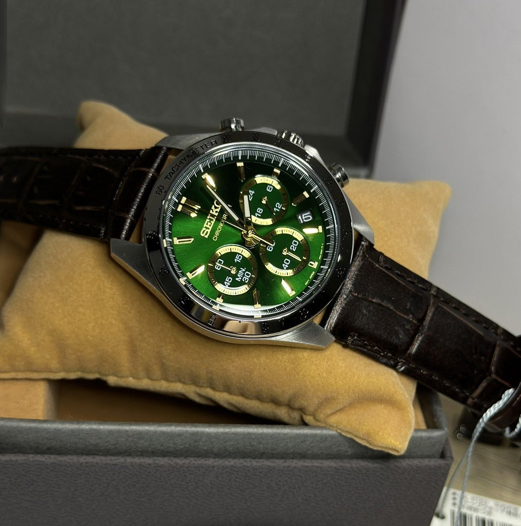 Seiko Spirit Chronograph SBTR017 ‘JDM’ Quartz Analog Green Strap Men's Watch