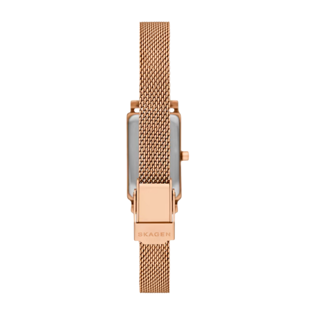 Skagen SKW3148 Hagen Micro (30mm) White Rectangular Dial / Rose Gold-Tone Stainless Steel Mesh Bracelet Women's Watch