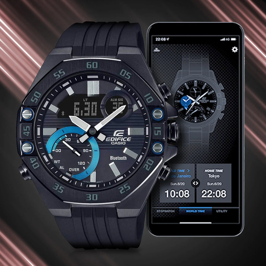 Casio ECB-10PB-1ADF Edifice Chronograph Black Resin Silicone band Men's Watch