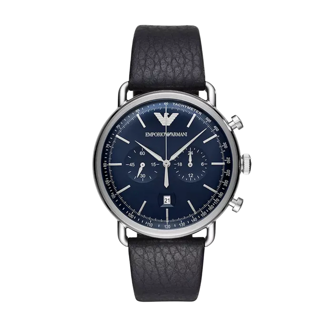 Emporio Armani AR11105 Blue Chronograph Dial Blue Leather Strap Men's Watch