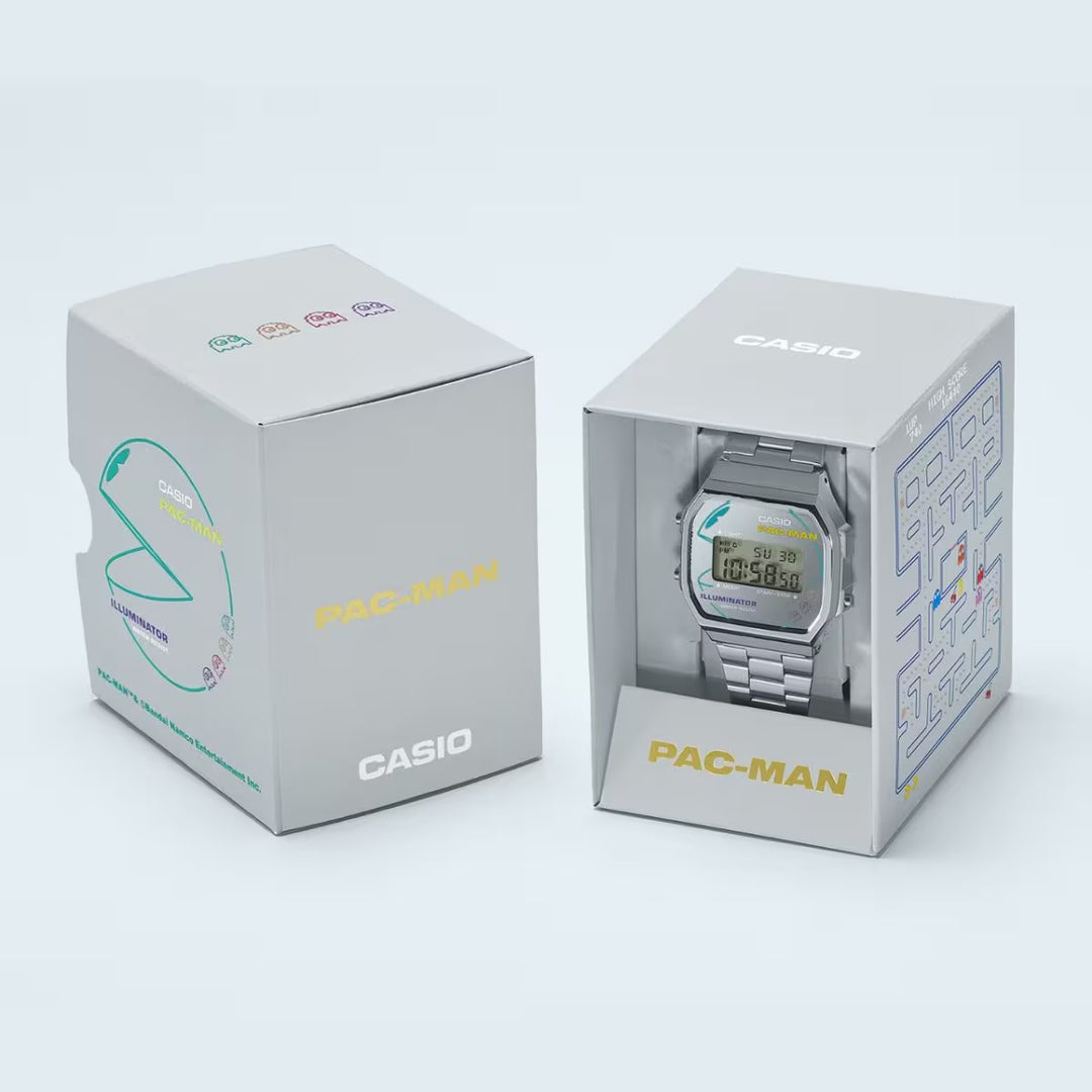 Casio x PAC-MAN A168WEPC-7AER Special Edition (36.3mm) Silver Digital Dial / Stainless Steel Band Men’s Watch