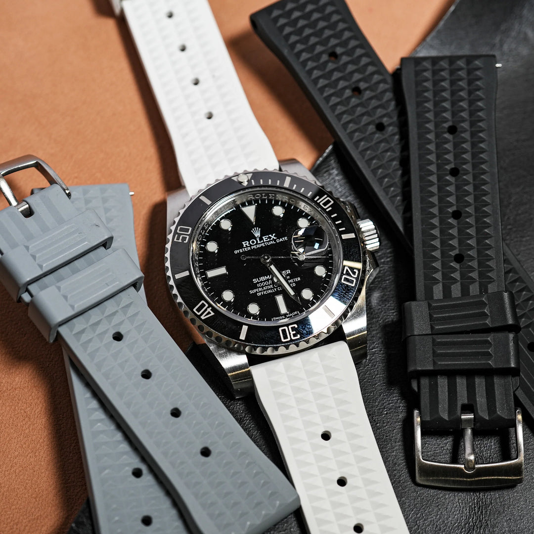Premium Grade Fluoro Vulcanized Waffle Type Watch Rubber Strap 18mm,20mm & 22mm Quick Release FKM Diver’s Watch Replacement Strap