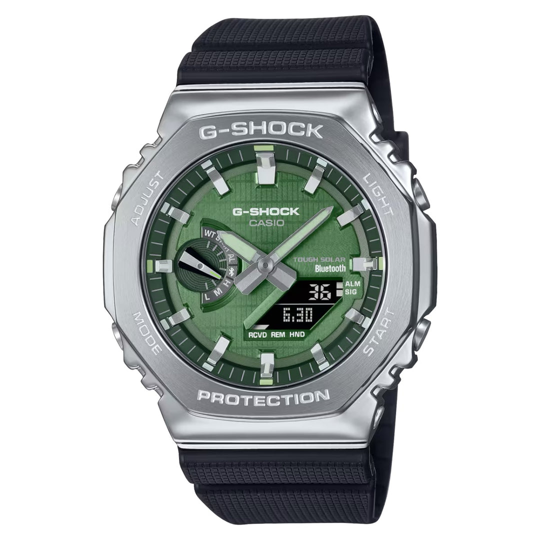 Casio G-Shock GBM-2100A-1A3DR Bluetooth Tough Solar Metal Covered (44.4mm) Green Dial / Black Bio-Based Resin Strap
Men's Watch