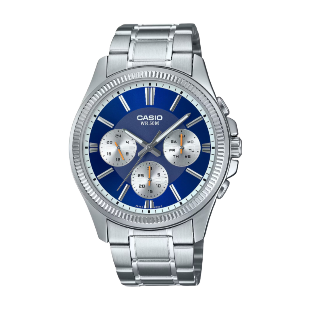 Casio MTP Series Analogue MTP-1375D-2A1VDF Quartz Multi-function (38.5mm) Blue Sunray Dial / Stainless Steel Bracelet