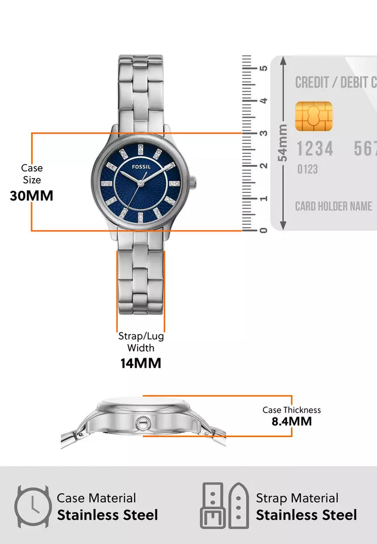 Fossil BQ3914 Modern Sophisticate Three-Hand Stainless Steel Blue Women's Watch