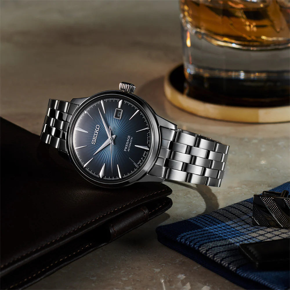 Seiko Presage Automatic SRPB41J1 Cocktail Time ‘Blue Moon’ Stainless Steel Bracelet Blue Dial Men's Watch