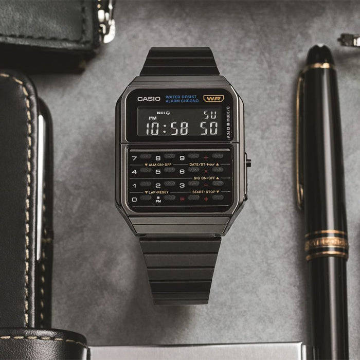 Casio Vintage Calculator Black IP Plated Gun Metal Bracelet CA-500WEGG-1B Men's & Women’s Watch
