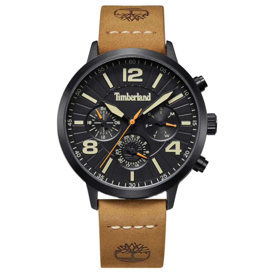 Timberland Louden Quartz TDWGF2182201 Multi-Function (44mm) Black Dial / Tan Leather Strap Men's Watch