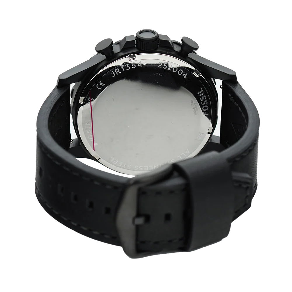 Fossil JR1354 Full Black Nate Chronograph Leather Strap Men's Watch