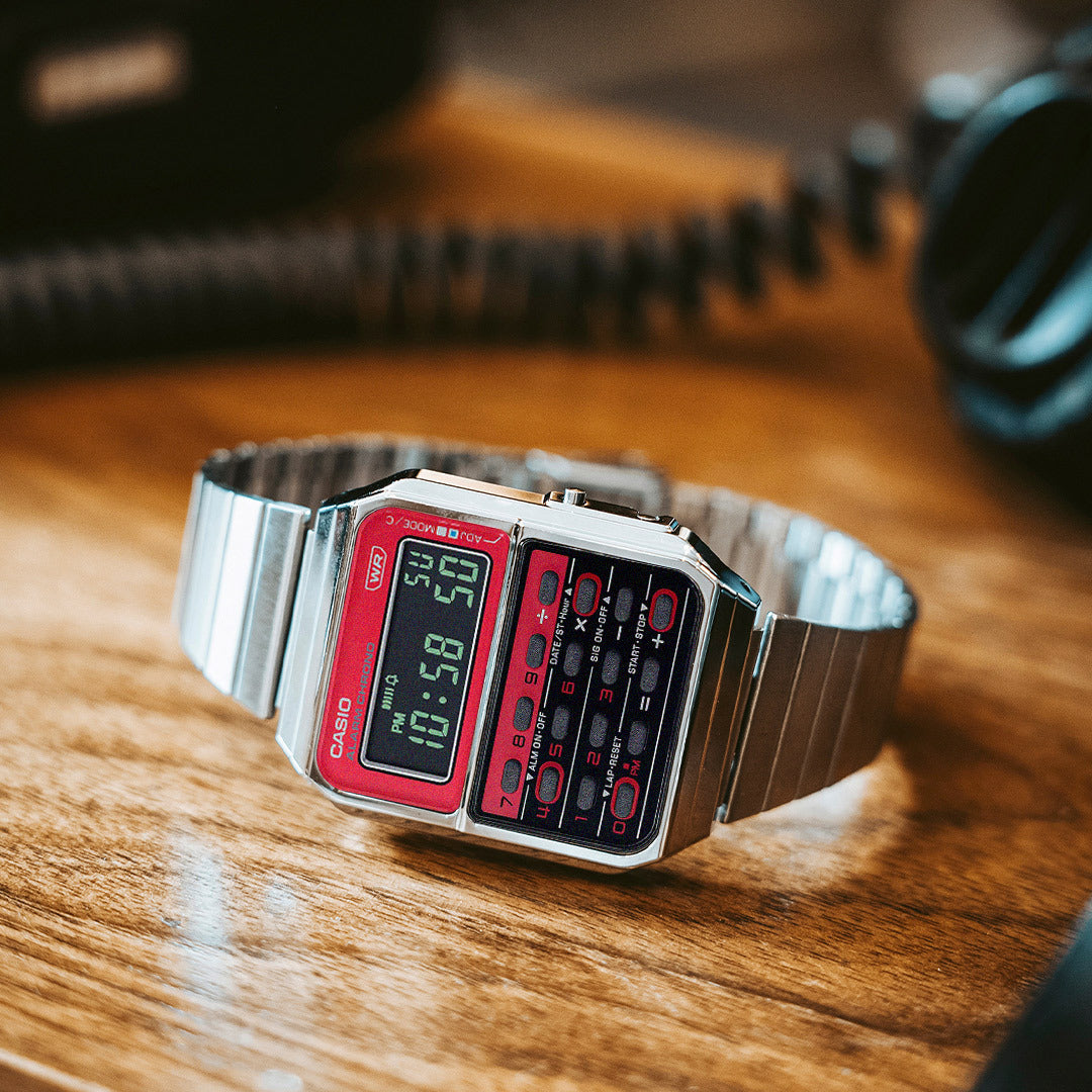 Casio Vintage Calculator Red / CA-500WE-4B Stainless Steel