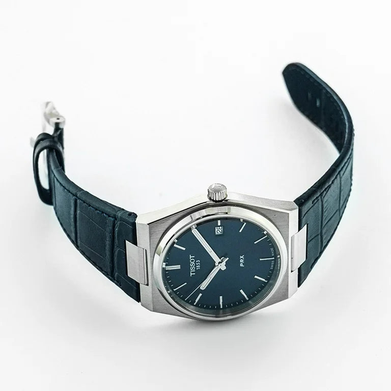 Tissot T1374101604100 PRX 40 205 Blue Dial Blue Leather Strap Men's Watch
