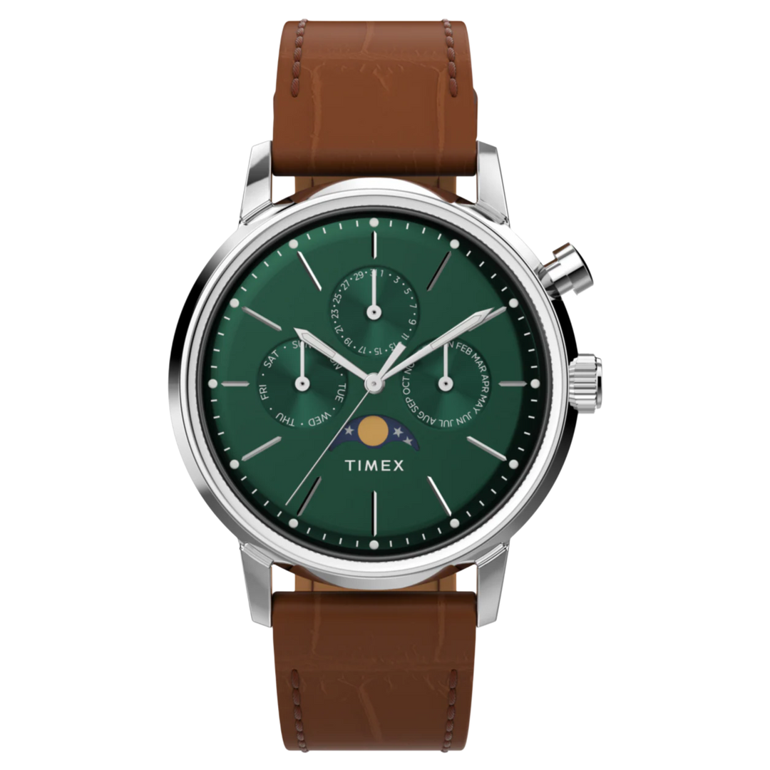 Timex Marlin Moonphase (40mm) TW2W51000 Ocean Green Dial / Brown Leather Strap