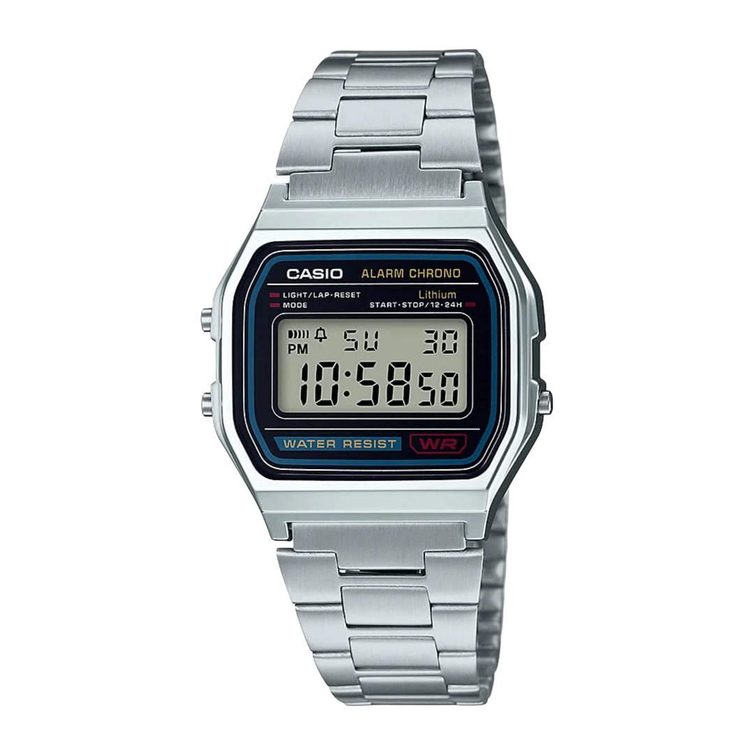 Casio A158WA-1DF Digital Stainless Steel Daily Alarm Men's Watch