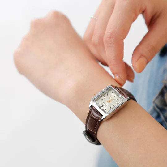Casio LTP-V007L-9B Cartier Tank Style Analog Quatrtz Brown Leather Strap Women’s Watch