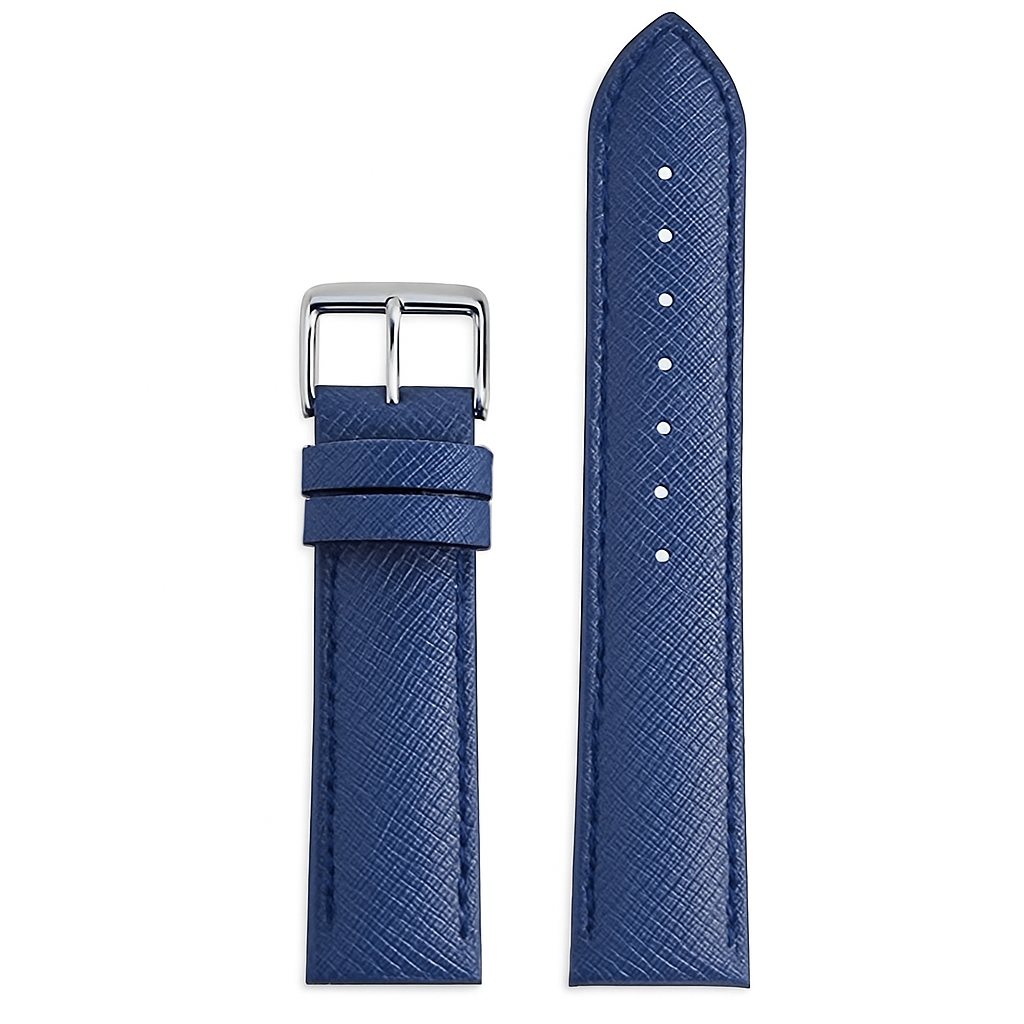 22mm Dark Blue Genuine Leather Checkered Cross Pattern Replacement Watch Strap for Fossil, Seiko, Citizen, Casio, etc