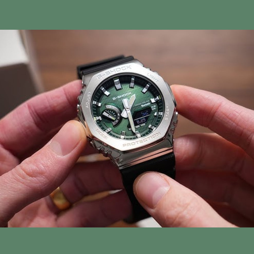 Casio G-Shock GBM-2100A-1A3DR Bluetooth Tough Solar Metal Covered (44.4mm) Green Dial / Black Bio-Based Resin Strap
Men's Watch