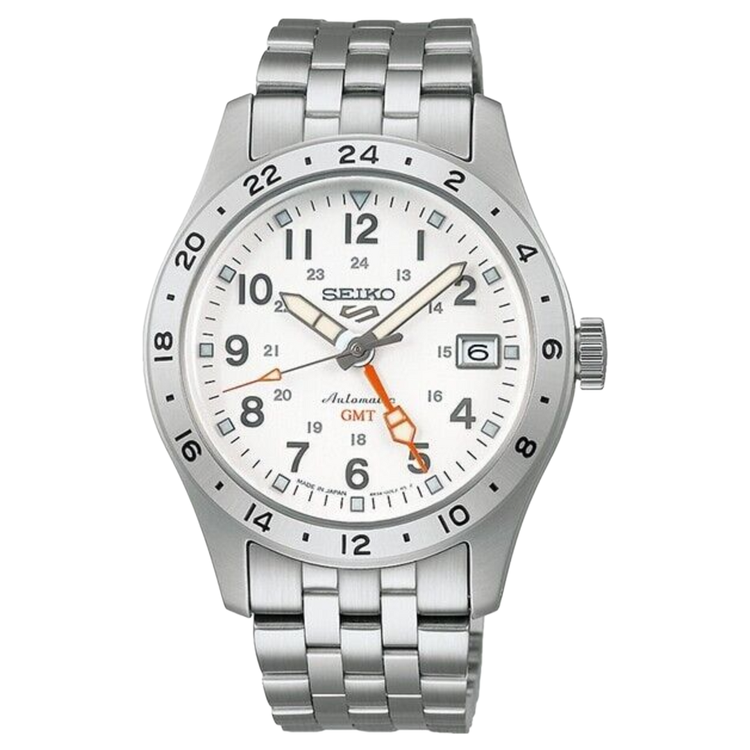 Seiko 5 Sports SBSC009 ‘Japan Made’ Field ‘Mechanical GMT Automatic White Dial Men's Watch