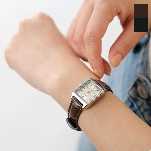 Casio LTP-V007L-7B2 Cartier Tank Style Analog Quartz Brown Leather Strap Women’s Watch