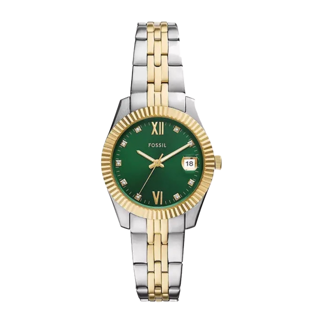 Fossil ES5388 Scarlette 32mm Green Dial Two Tone Stainless Steel Bracelet Women's Watch
