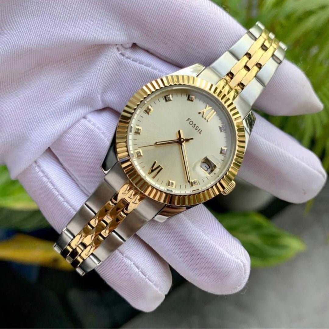 Fossil ES4949 Scarlette Mini Gold Dial Two Tone Stainless Steel Bracelet Women's Watch