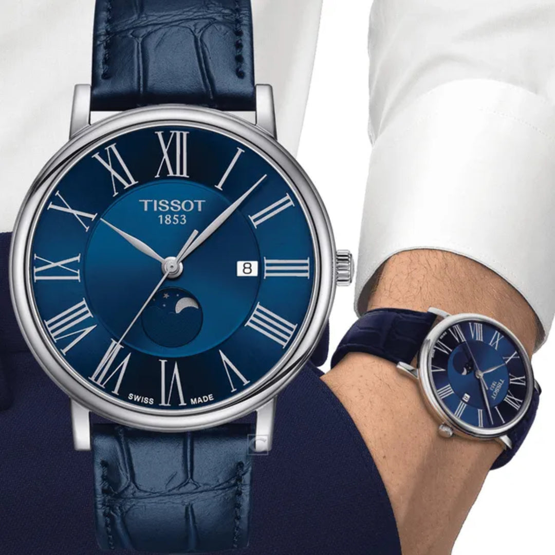 Tissot Carson Premium T1224231604300 MoonPhase Blue Dial Blue Leather Strap Men's Watch