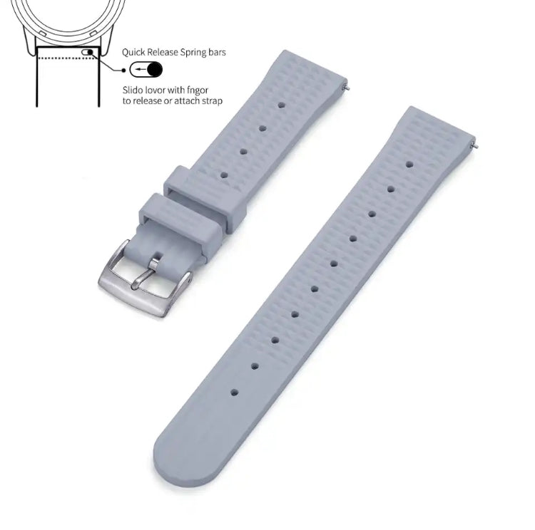 Premium Grade Fluoro Vulcanized Waffle Type Watch Rubber Strap 18mm,20mm & 22mm Quick Release FKM Diver’s Watch Replacement Strap