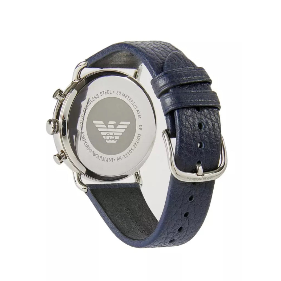 Emporio Armani AR11105 Blue Chronograph Dial Blue Leather Strap Men's Watch