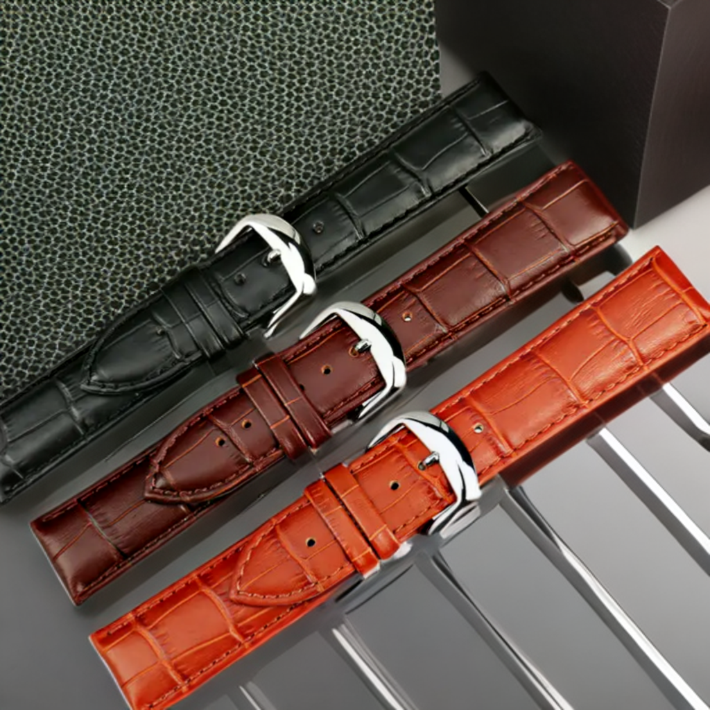 20mm Light/Brown Maikes Croc Style Genuine Leather Replacement watch strap